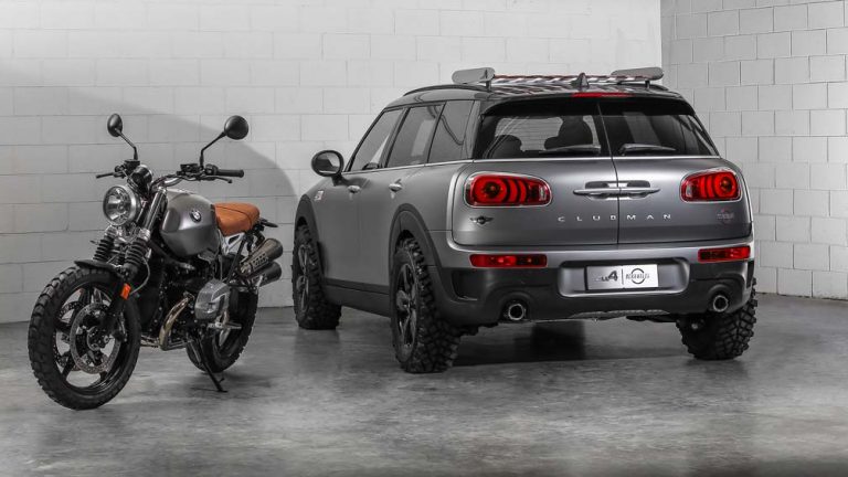 MINI Clubman Scrambler trasera y BMW R NineT