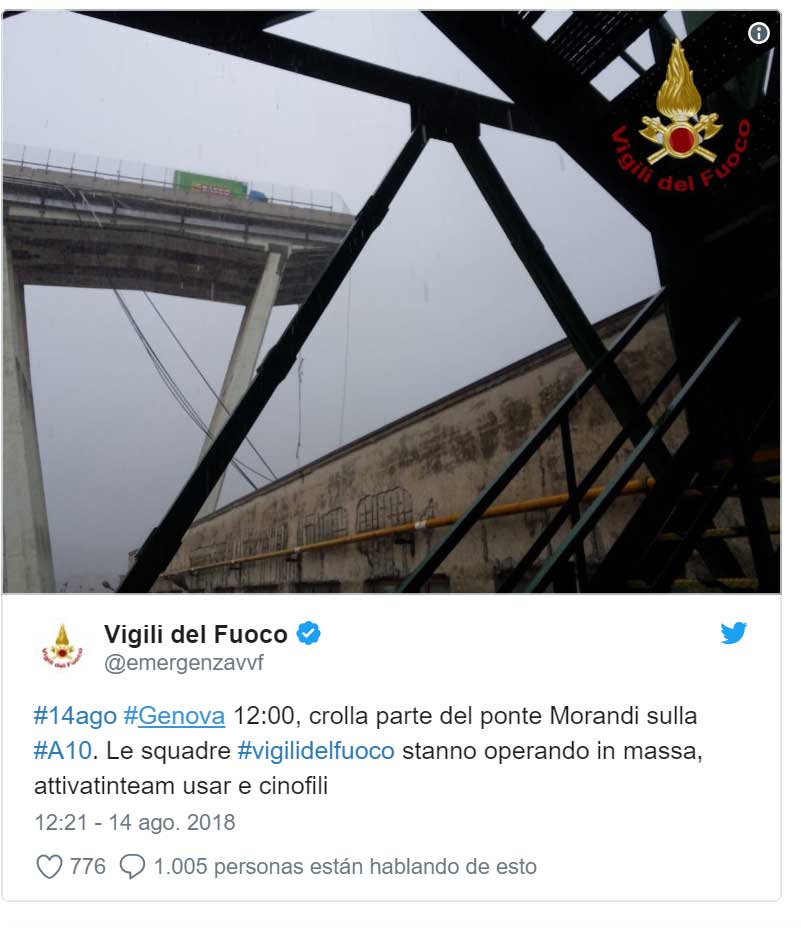 Se derrumba el puente de una autovía en Génova