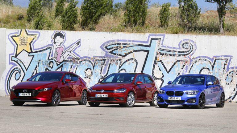 Comparativa BMW 118i Aut vs Mazda3 Skyactiv-G 122 CV vs Volkswagen Golf TSI 130 CV DSG