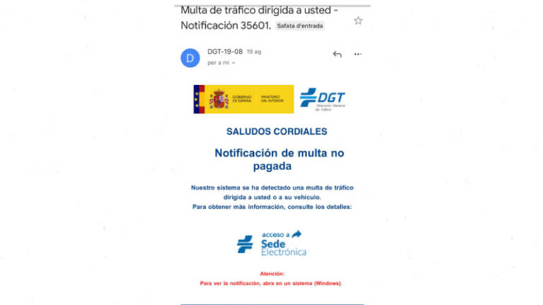 Aviso estafa multa DGT